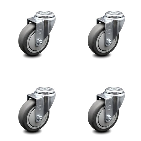 Service Caster 4 Inch Thermoplastic Rubber Wheel Swivel Bolt Hole Caster Set SCC-BH20S414-TPRB-4